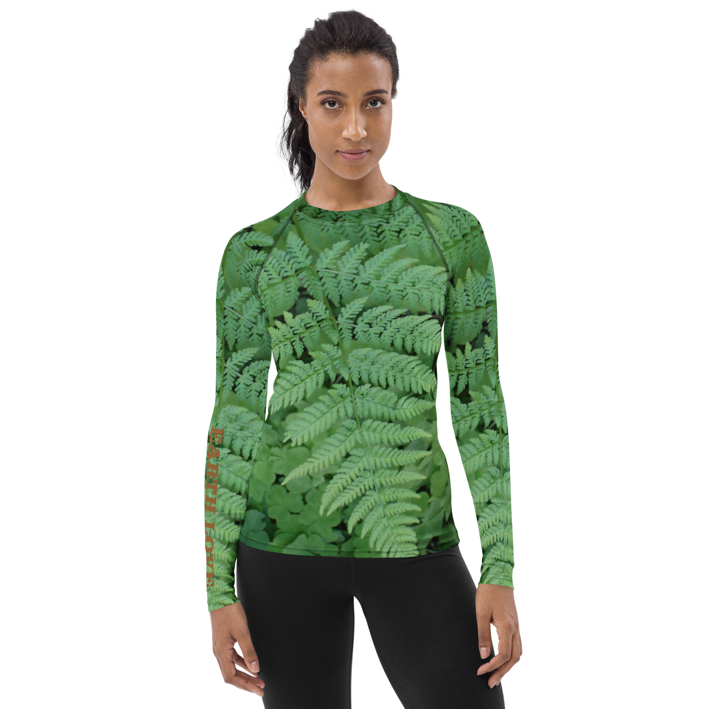 The EARTH LOVE Collection - "A Forest Fern" Design Luxurious Women's Rash Guard, Sun Protective Clothing, Sports & Fitness Clothing