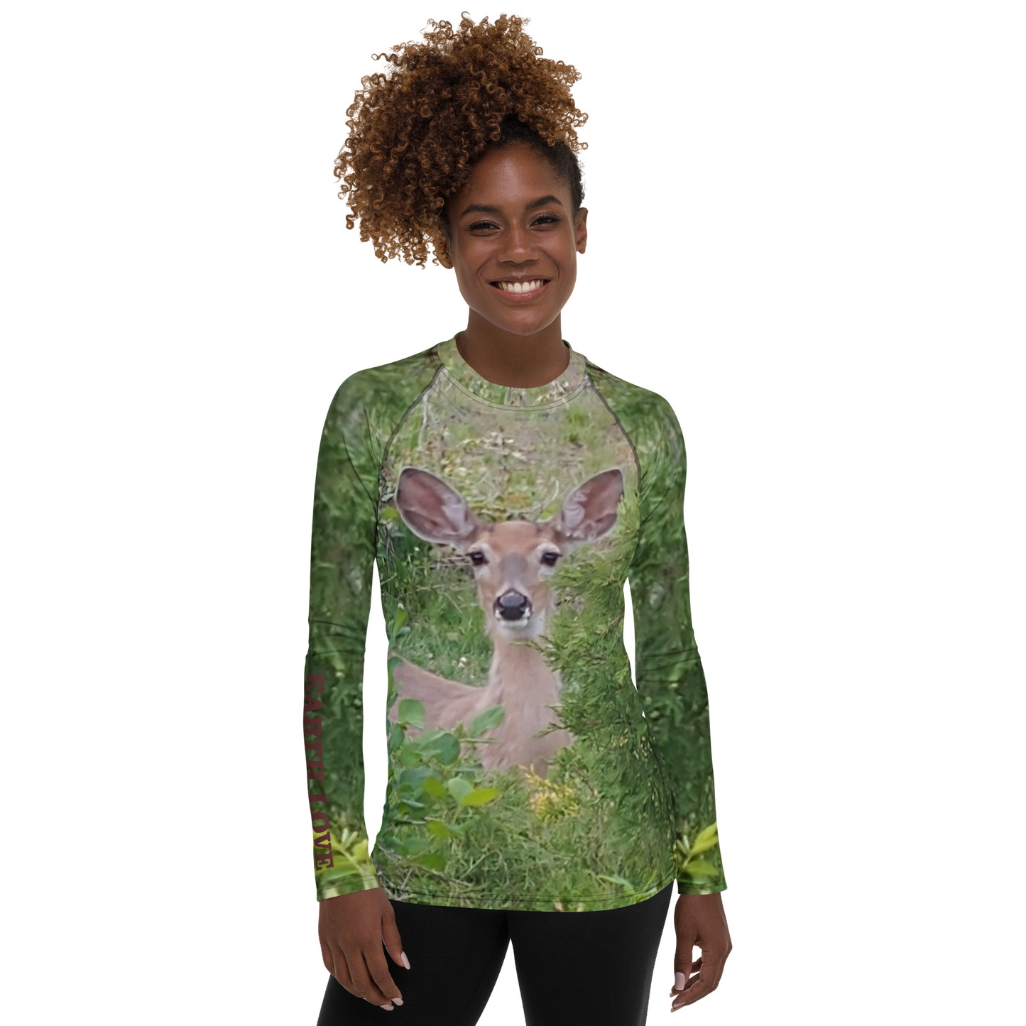 The EARTH LOVE COLLECTION - "A Divine Doe" Design Luxurious Women's Rash Guard, Sun Protective Clothing, Sports & Fitness Clothing