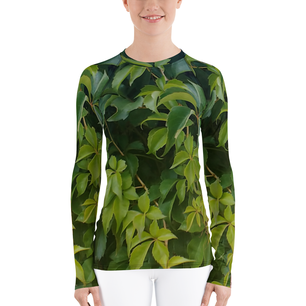 The EARTH LOVE Collection - "Valiant Virginia Creeper" Design Luxurious Women's Rash Guard, Sun Protective Clothing, Sports & Fitness Clothing