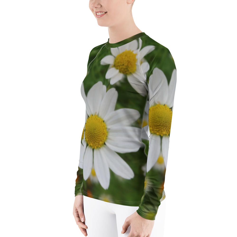 The FLOWER LOVE Collection - "Daisy Daydreams" Design Luxurious Women's Rash Guard, Sun Protective Clothing, Sports & Fitness Clothing