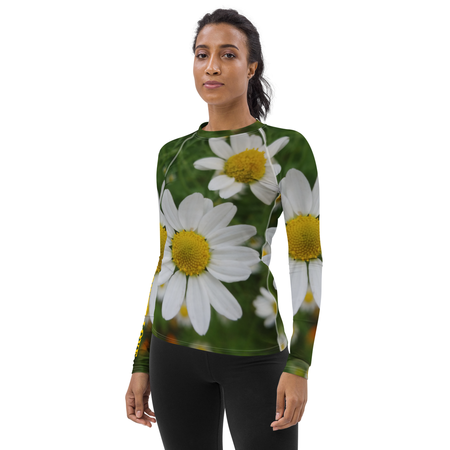 The FLOWER LOVE Collection - "Daisy Daydreams" Design Luxurious Women's Rash Guard, Sun Protective Clothing, Sports & Fitness Clothing