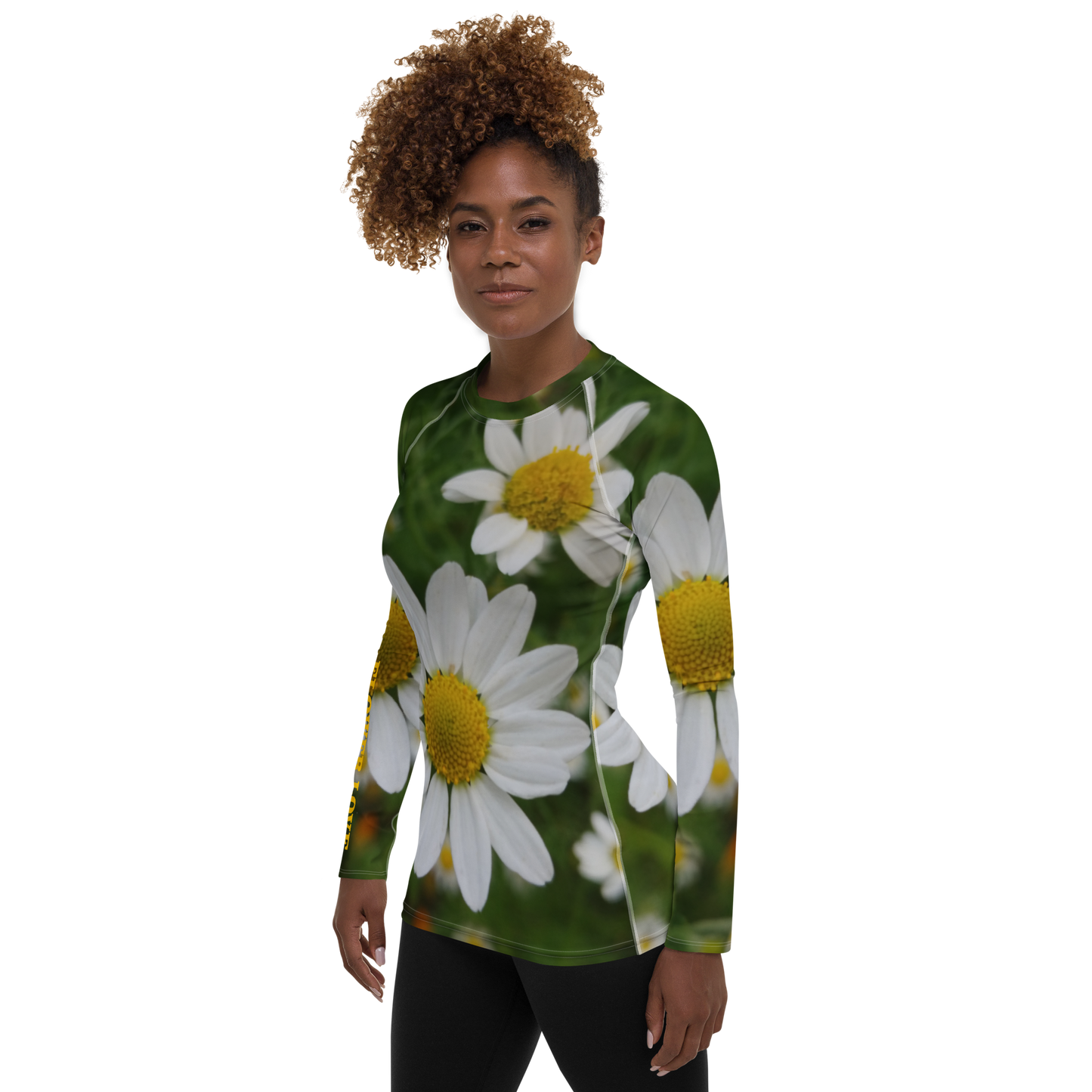 The FLOWER LOVE Collection - "Daisy Daydreams" Design Luxurious Women's Rash Guard, Sun Protective Clothing, Sports & Fitness Clothing