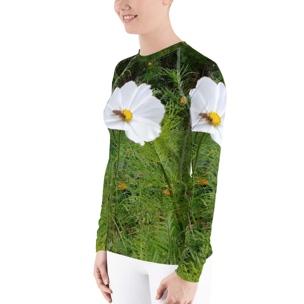The FLOWER LOVE Collection - "Captivating Cosmos" Design Luxurious Women's Rash Guard, Sun Protective Clothing, Sports & Fitness Clothing