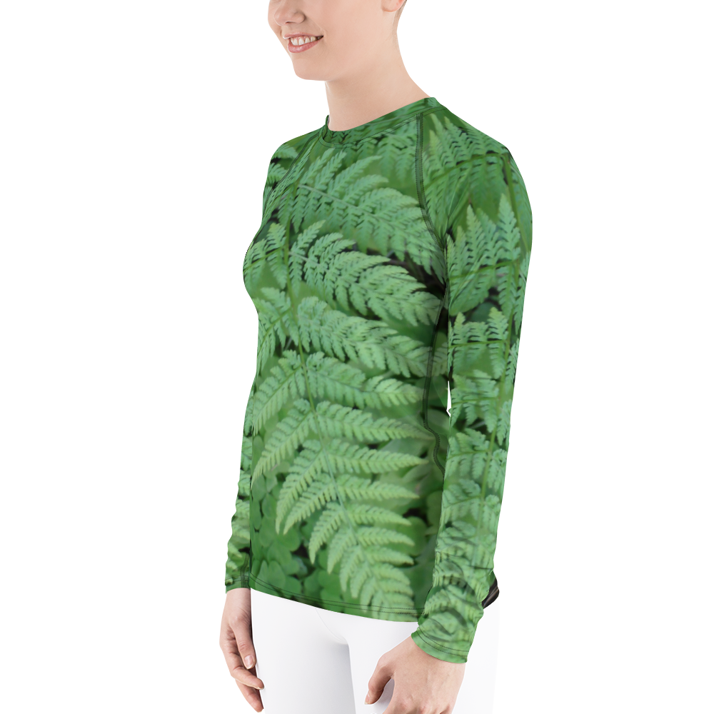 The EARTH LOVE Collection - "A Forest Fern" Design Luxurious Women's Rash Guard, Sun Protective Clothing, Sports & Fitness Clothing