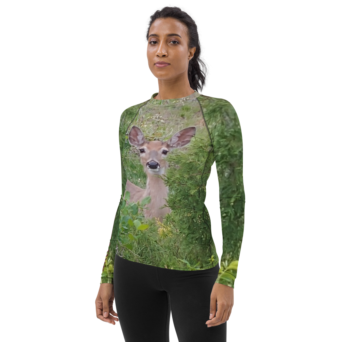 The EARTH LOVE COLLECTION - "A Divine Doe" Design Luxurious Women's Rash Guard, Sun Protective Clothing, Sports & Fitness Clothing