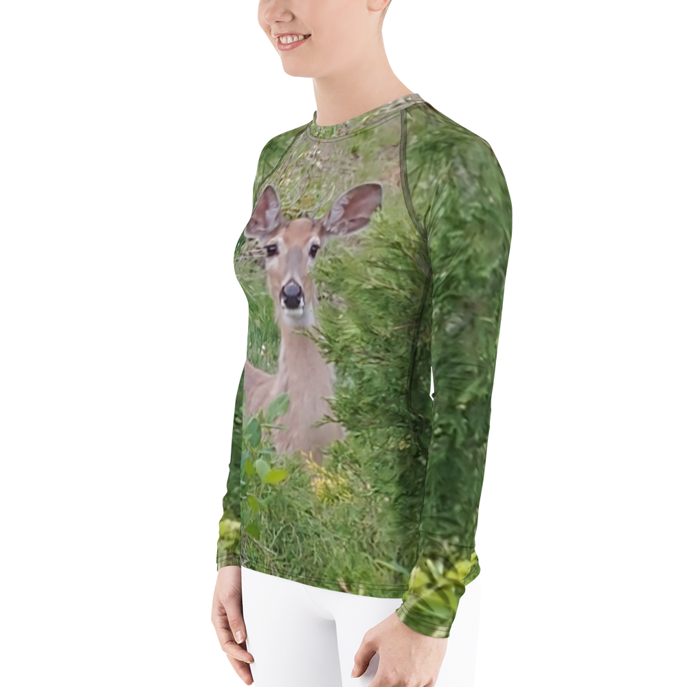 The EARTH LOVE COLLECTION - "A Divine Doe" Design Luxurious Women's Rash Guard, Sun Protective Clothing, Sports & Fitness Clothing