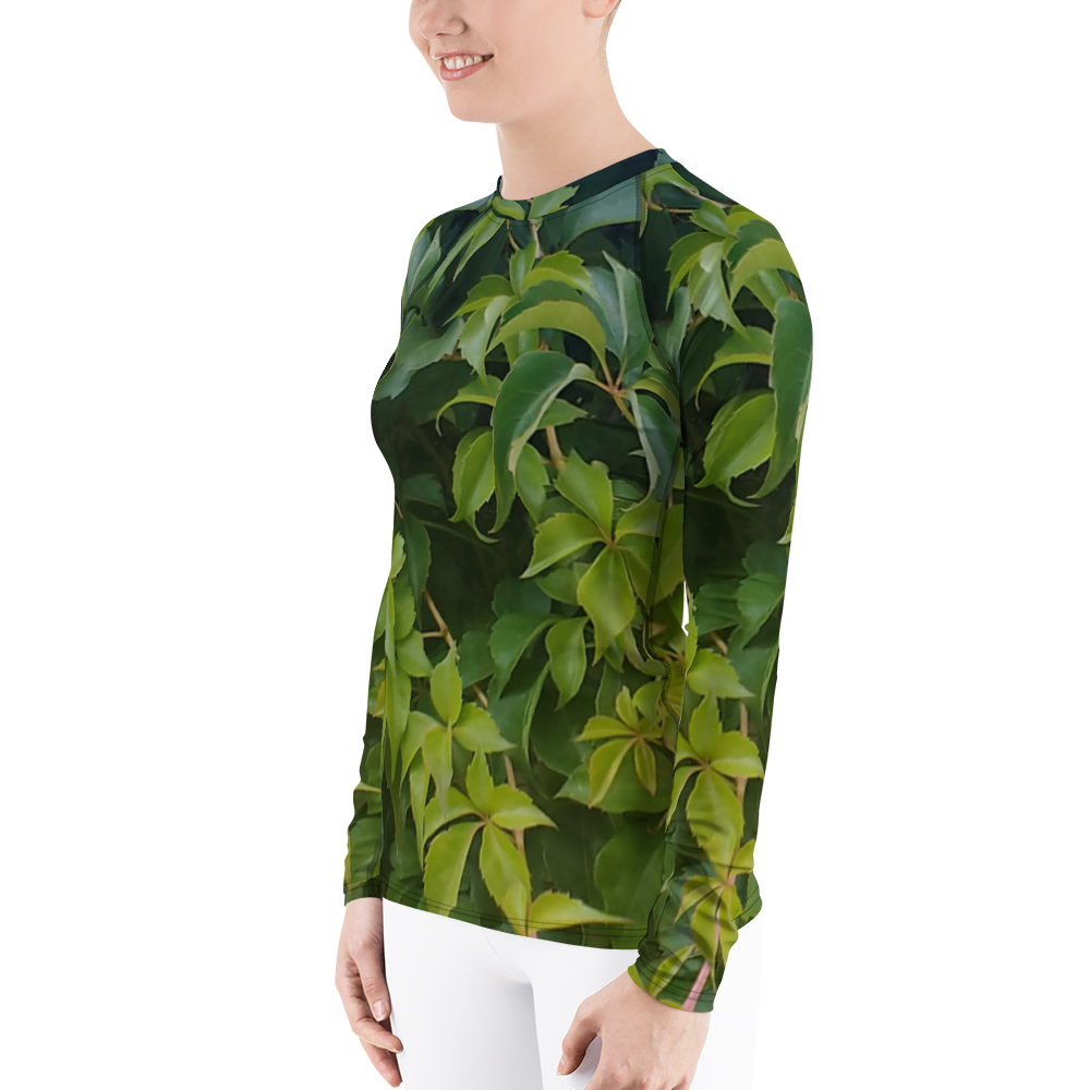 The EARTH LOVE Collection - "Valiant Virginia Creeper" Design Luxurious Women's Rash Guard, Sun Protective Clothing, Sports & Fitness Clothing