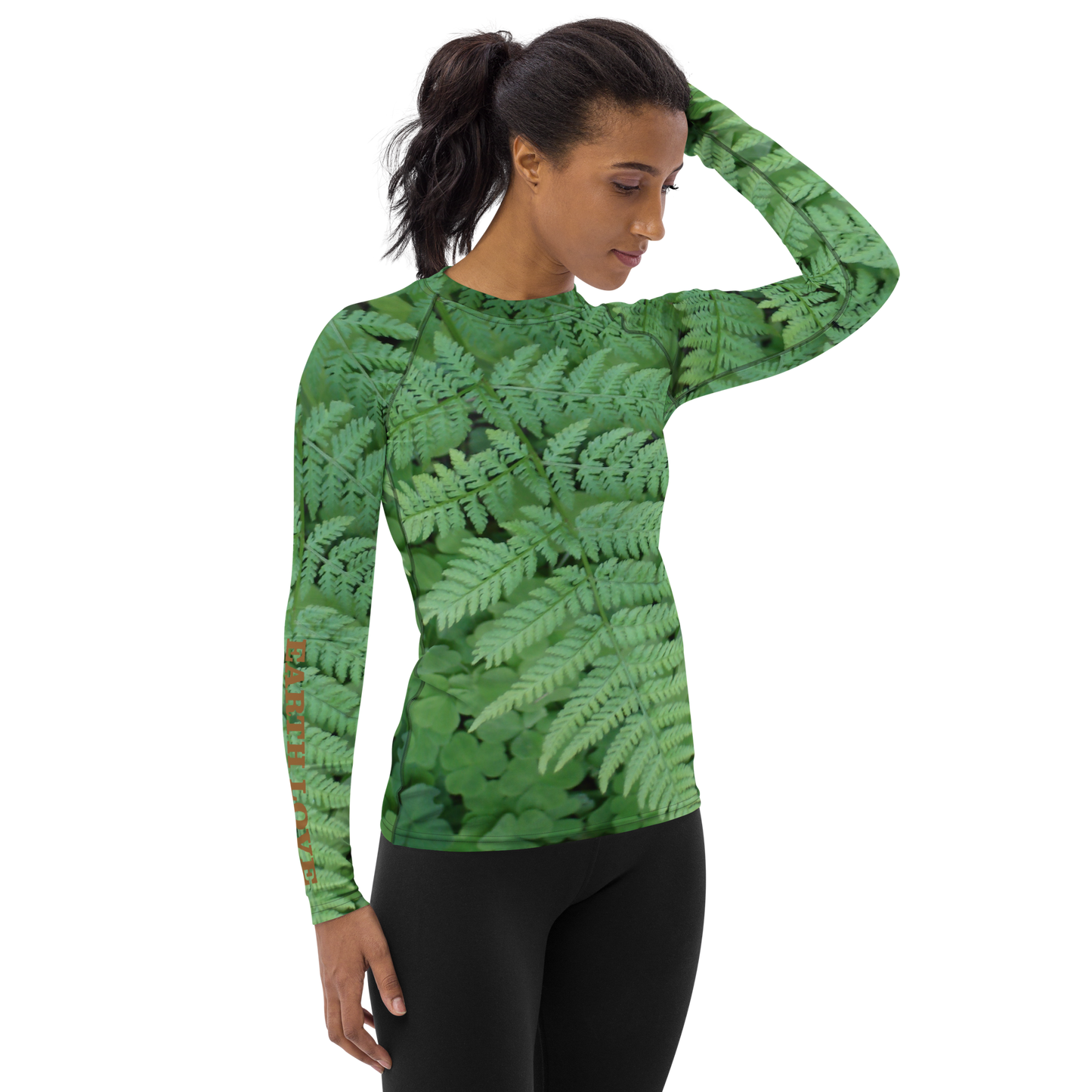 The EARTH LOVE Collection - "A Forest Fern" Design Luxurious Women's Rash Guard, Sun Protective Clothing, Sports & Fitness Clothing