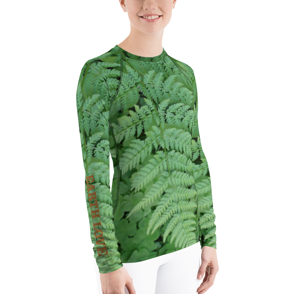 The EARTH LOVE Collection - "A Forest Fern" Design Luxurious Women's Rash Guard, Sun Protective Clothing, Sports & Fitness Clothing