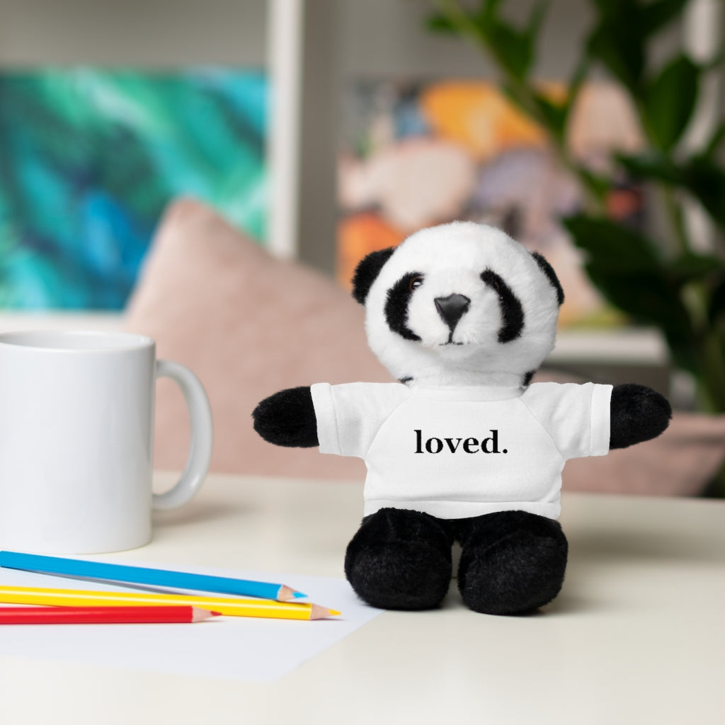 word love. - stuffed plushie animal with "loved." design tee (6 different animals to choose from)
