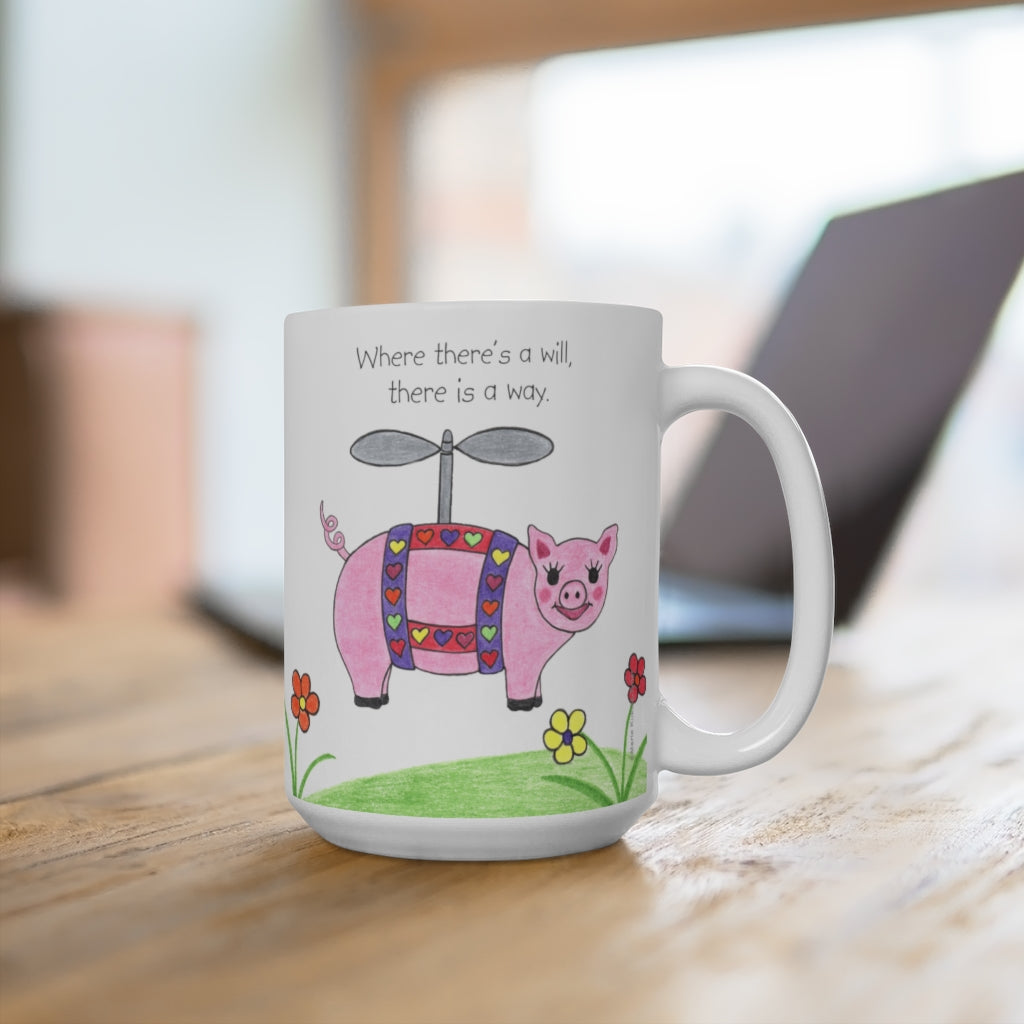 Penelope the Flying Pig Large 15 oz. Ceramic Mug, Inspirational Mugs, Gifts for Kids Teens Adults