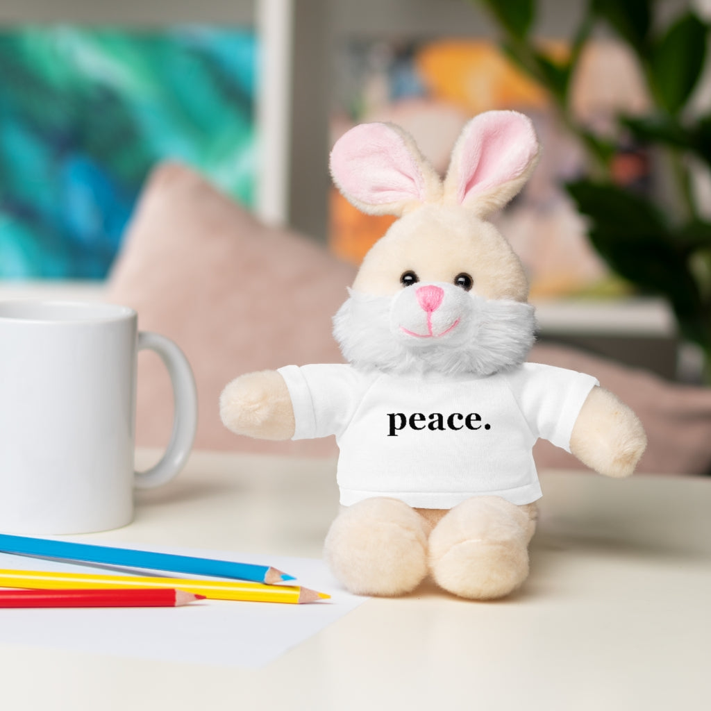 word love. - stuffed plushie animal with "peace." design tee (6 different animals to choose from)