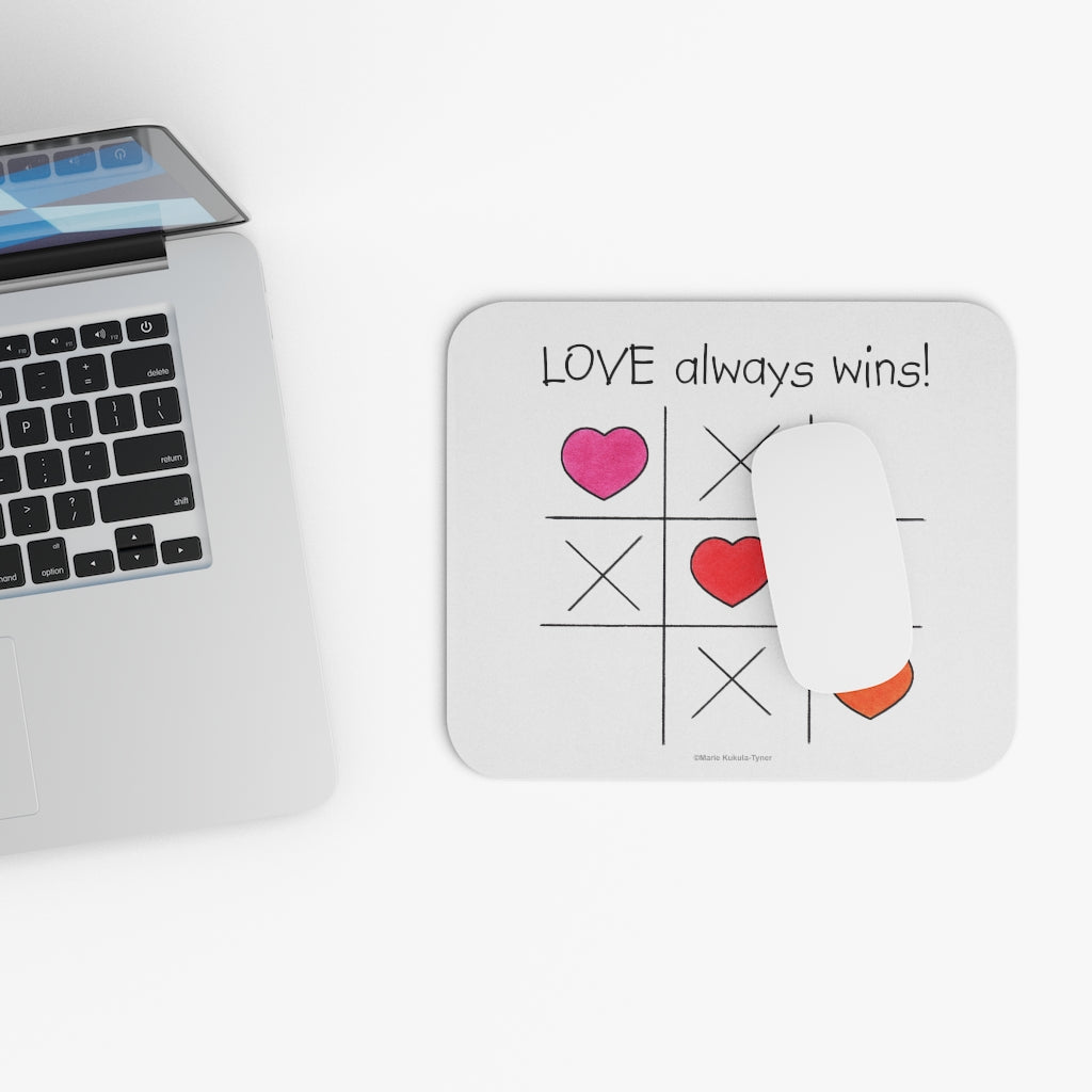 LOVE Always Wins! Tic Tac Toe Mouse Pad, Inspirational Mouse Pad, Gifts for Women Men