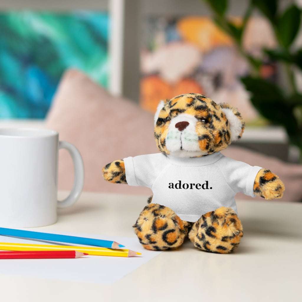 word love. - stuffed plushie animal with "adored." design tee (6 different animals to choose from)