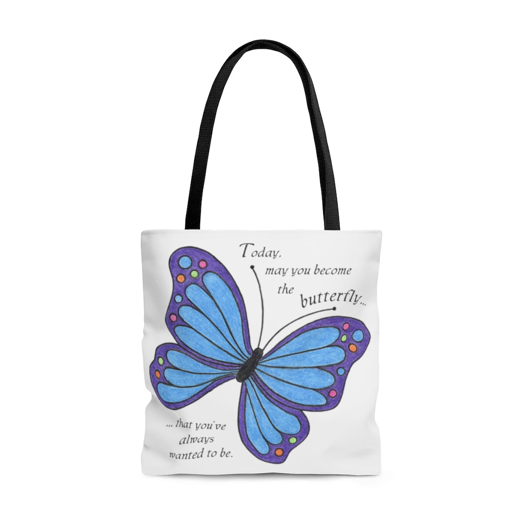 Blue Butterfly Tote Bag - Available in 3 Sizes, Inspirational Tote Bags, Gifts for Kids Teens Adults, Chemo Bags