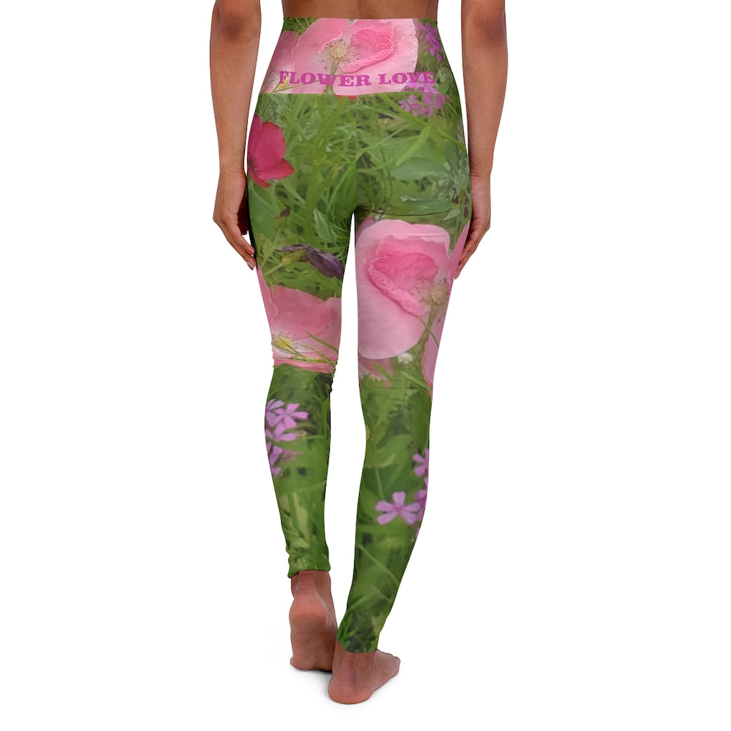 The FLOWER LOVE Collection - "Pretty Pink Poppies" Design High-Waisted Yoga Leggings, Fitness Leggings, Nature-Inspired Leggings