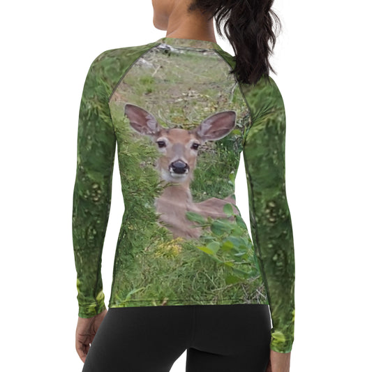The EARTH LOVE COLLECTION - "A Divine Doe" Design Luxurious Women's Rash Guard, Sun Protective Clothing, Sports & Fitness Clothing