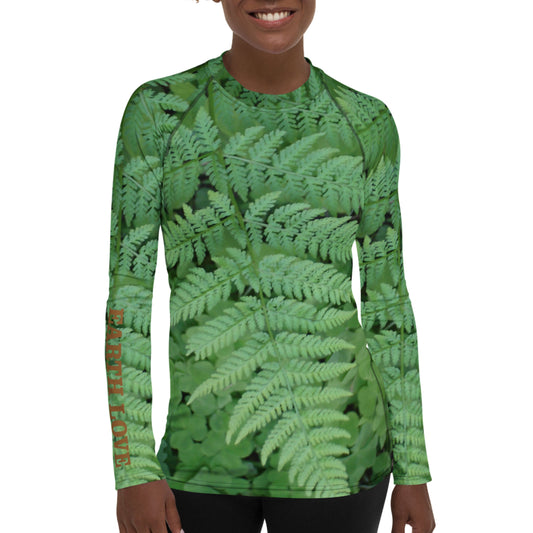 The EARTH LOVE Collection - "A Forest Fern" Design Luxurious Women's Rash Guard, Sun Protective Clothing, Sports & Fitness Clothing