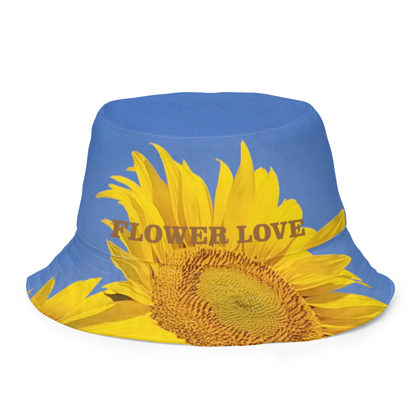 The FLOWER LOVE Collection - "Sunflower Sisters" Design Premium Reversible Bucket Hat - Blue Inside - Beach Hat, Gifts for Her