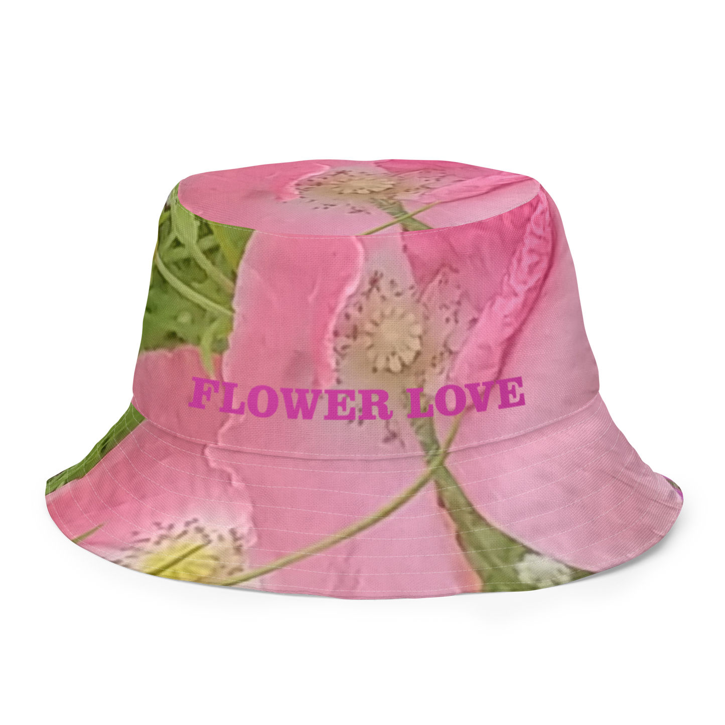 The FLOWER LOVE Collection - "Pretty Pink Poppies" Design Premium Reversible Bucket Hat - Green Inside - Beach Hat, Gifts for Her