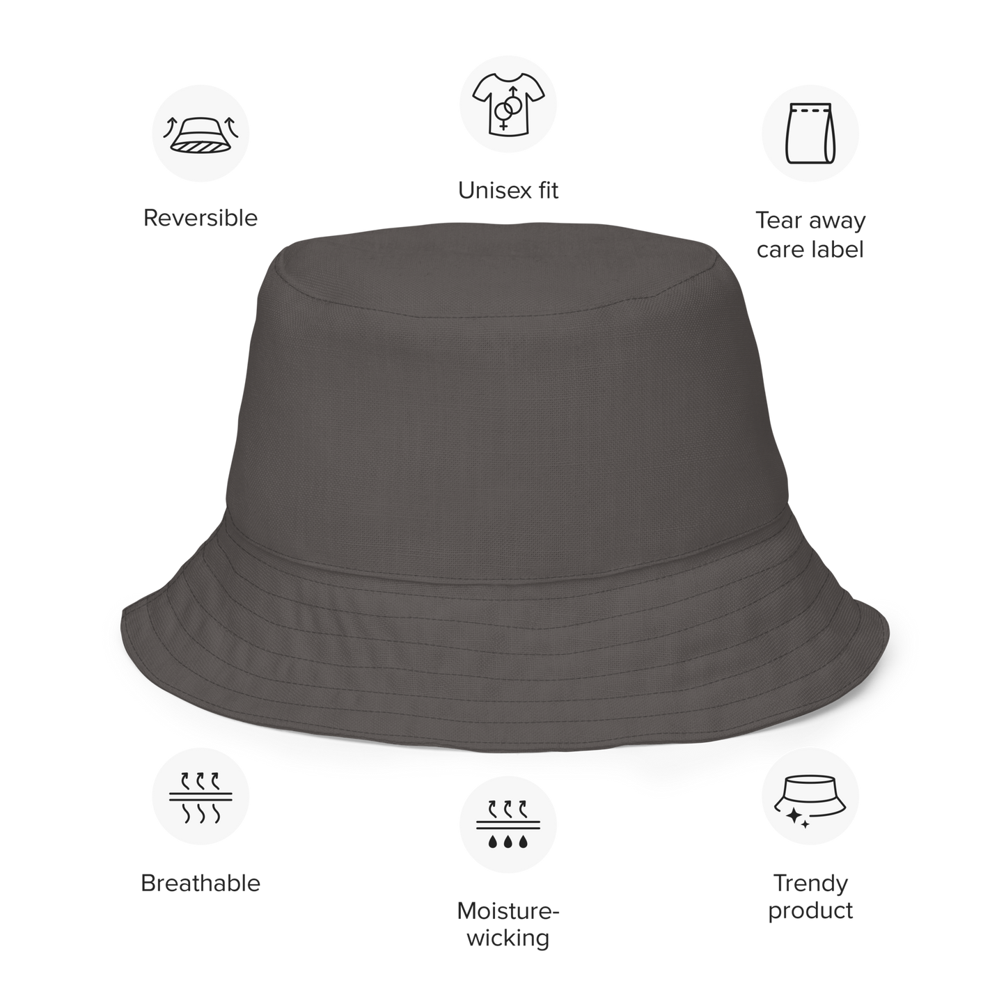 The EARTH LOVE Collection - "Rock Renaissance" Design Premium Reversible Bucket Hat - Dark Gray Inside - Beach Hat, Gifts for Her, Gifts for Him