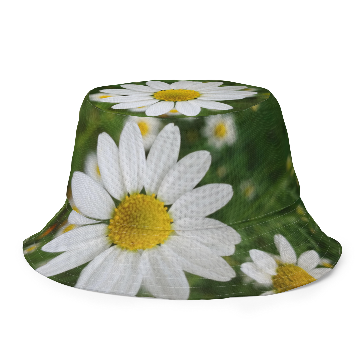 The FLOWER LOVE Collection - "Daisy Daydreams" Design Premium Reversible Bucket Hat - Dark Green Inside - Beach Hat, Gifts for Her