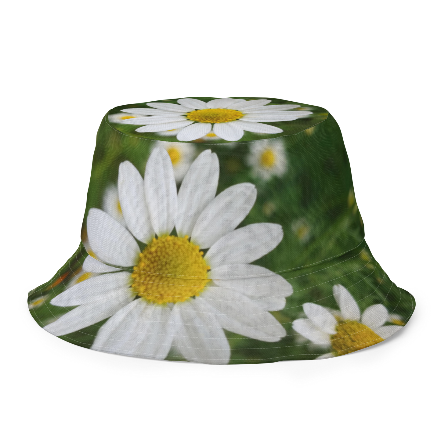 The FLOWER LOVE Collection - "Daisy Daydreams" Design Premium Reversible Bucket Hat - Yellow Inside - Beach Hat, Gifts for Her