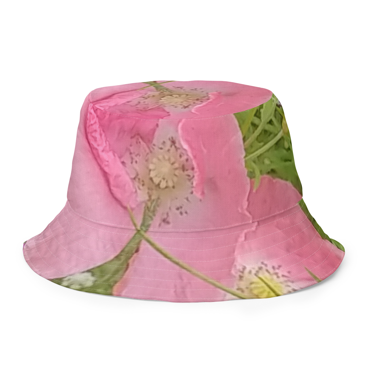 The FLOWER LOVE Collection - "Pretty Pink Poppies" Design Premium Reversible Bucket Hat - Green Inside - Beach Hat, Gifts for Her