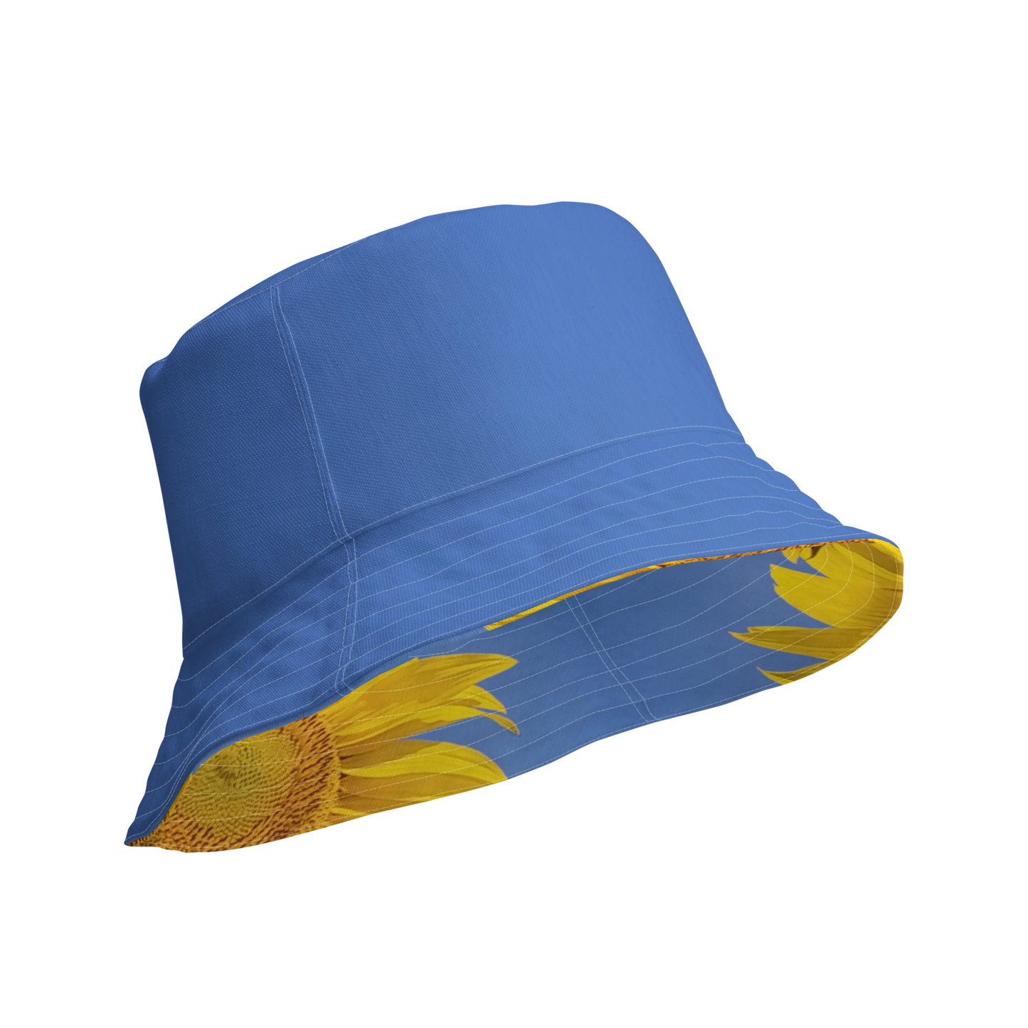 The FLOWER LOVE Collection - "Sunflower Sisters" Design Premium Reversible Bucket Hat - Blue Inside - Beach Hat, Gifts for Her