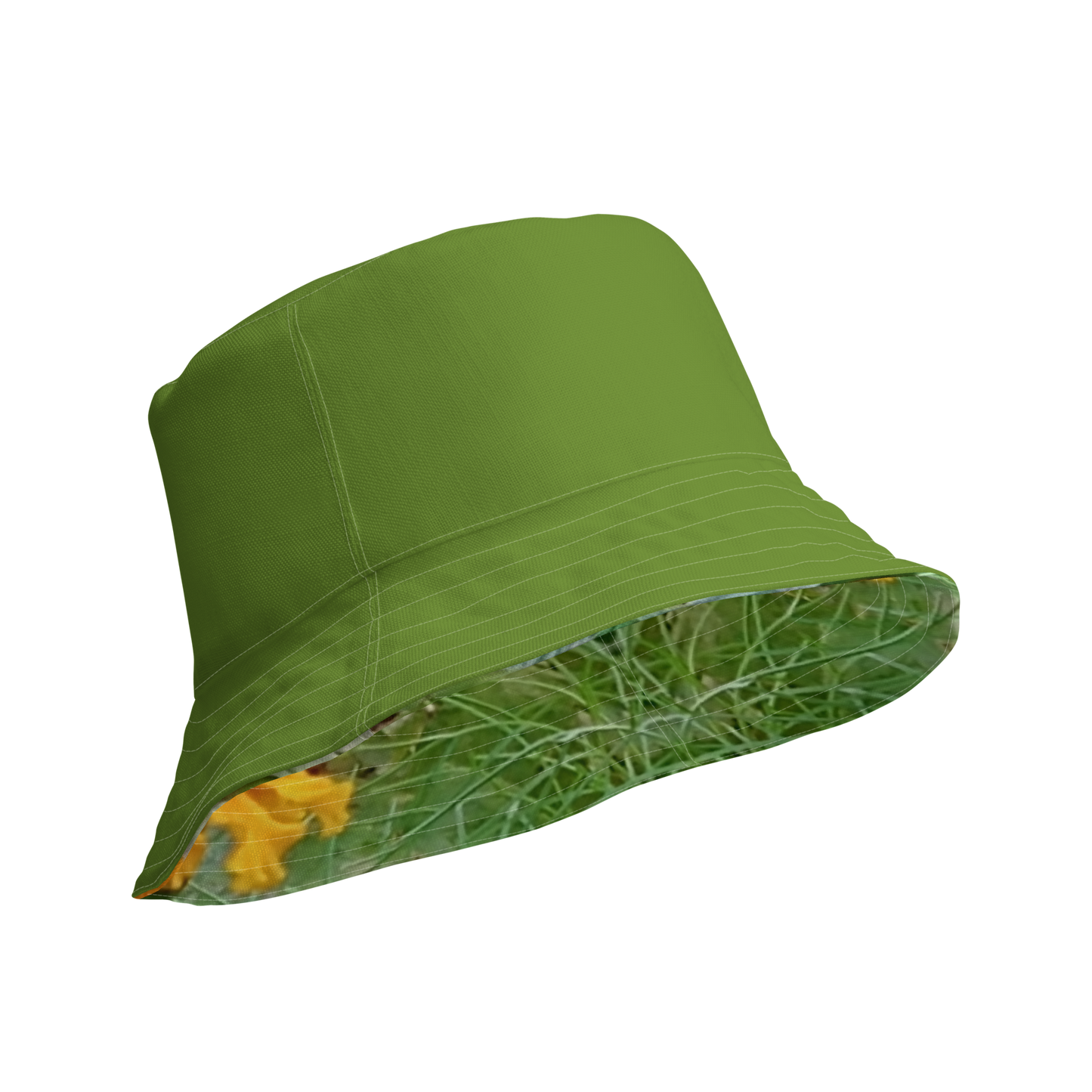 The FLOWER LOVE Collection - "Butterfly on a Bloom" Design Premium Reversible Bucket Hat - Green Inside - Beach Hat, Gifts for Her