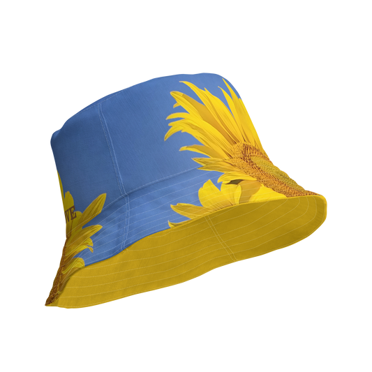 The FLOWER LOVE Collection - "Sunflower Sisters" Design Premium Reversible Bucket Hat - Yellow Inside - Sunflower Hat, Gifts for Her