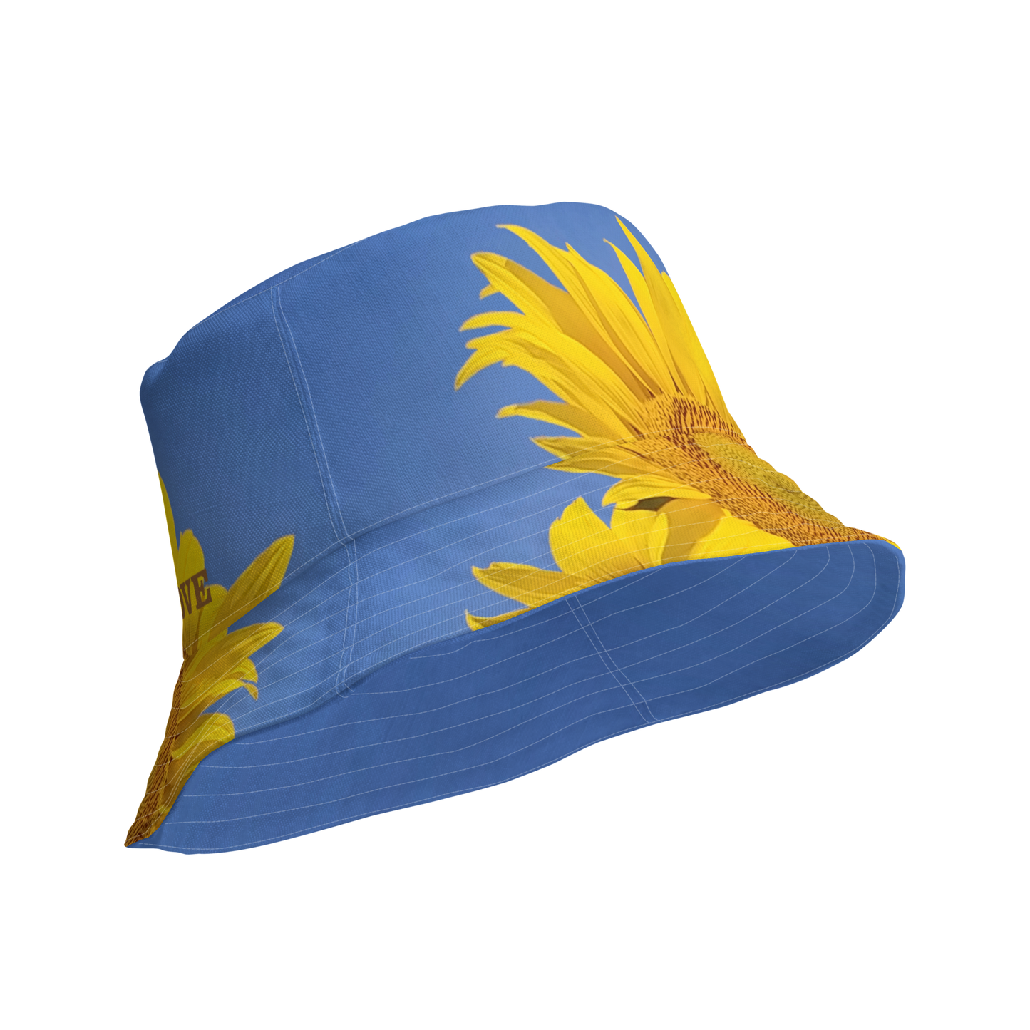 The FLOWER LOVE Collection - "Sunflower Sisters" Design Premium Reversible Bucket Hat - Blue Inside - Beach Hat, Gifts for Her