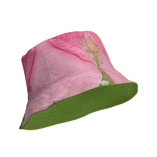The FLOWER LOVE Collection - "Pretty Pink Poppies" Design Premium Reversible Bucket Hat - Green Inside - Beach Hat, Gifts for Her