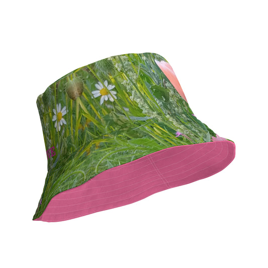 The FLOWER LOVE Collection - "Wildflower Wonder" Design Premium Reversible Bucket Hat - Pink Inside - Wildflower Hat, Gifts for Her