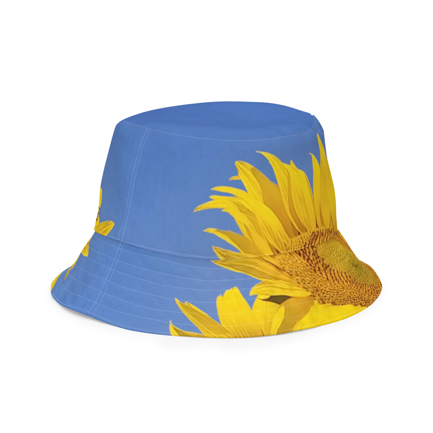The FLOWER LOVE Collection - "Sunflower Sisters" Design Premium Reversible Bucket Hat - Blue Inside - Beach Hat, Gifts for Her