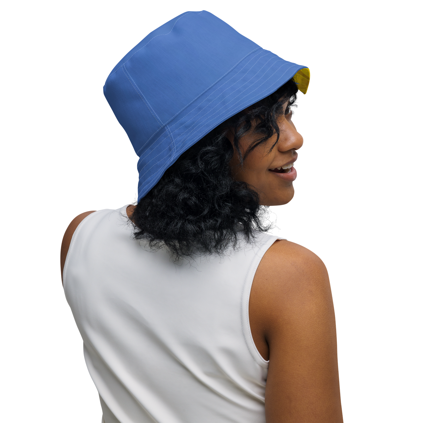 The FLOWER LOVE Collection - "Sunflower Sisters" Design Premium Reversible Bucket Hat - Blue Inside - Beach Hat, Gifts for Her