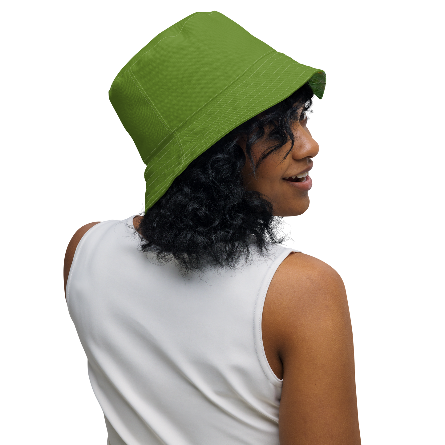 The FLOWER LOVE Collection - "Butterfly on a Bloom" Design Premium Reversible Bucket Hat - Green Inside - Beach Hat, Gifts for Her