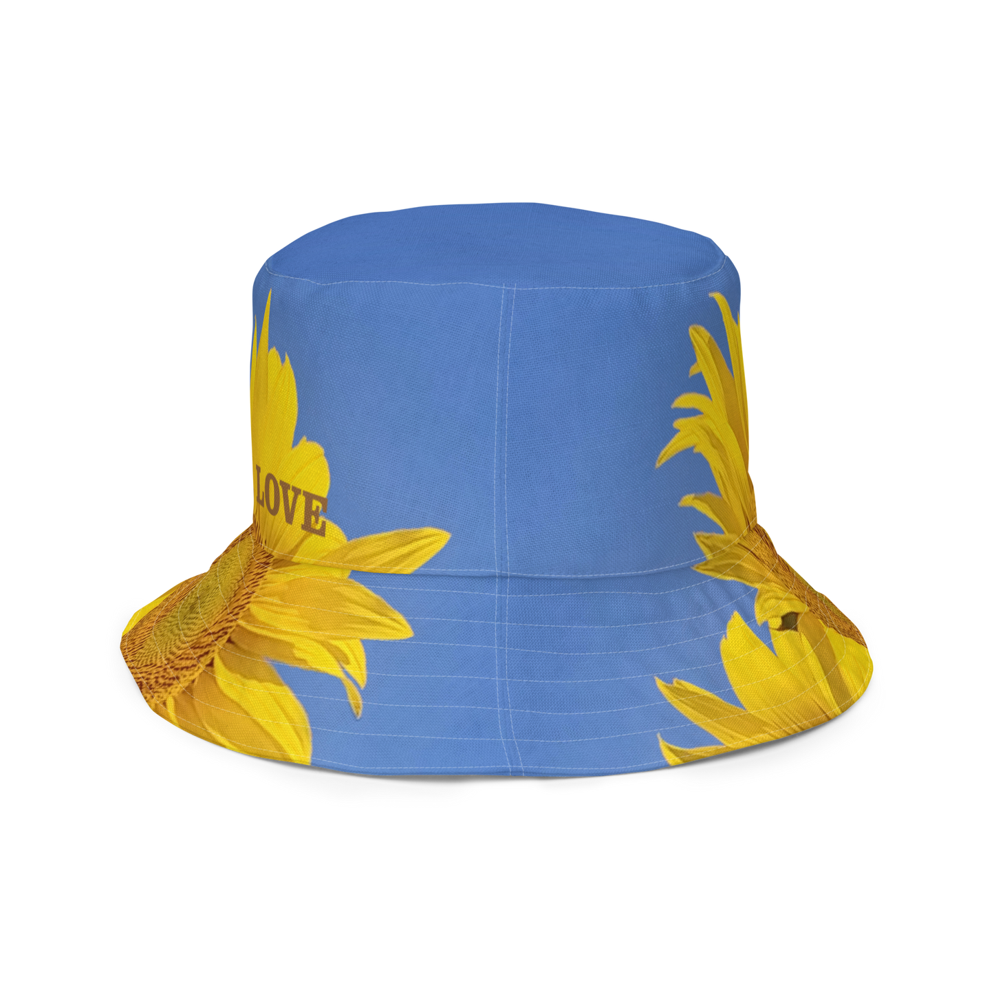 The FLOWER LOVE Collection - "Sunflower Sisters" Design Premium Reversible Bucket Hat - Blue Inside - Beach Hat, Gifts for Her