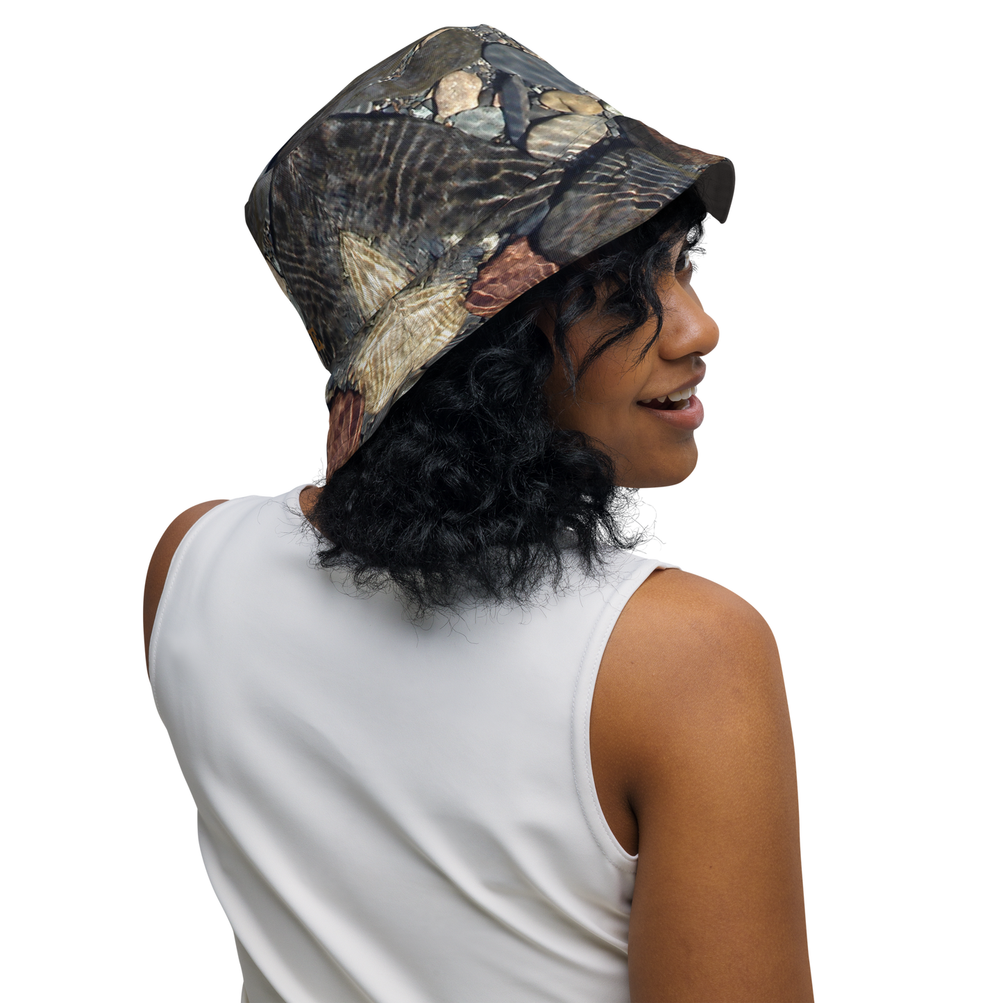 The EARTH LOVE Collection - "Rock Renaissance" Design Premium Reversible Bucket Hat - Dark Gray Inside - Beach Hat, Gifts for Her, Gifts for Him