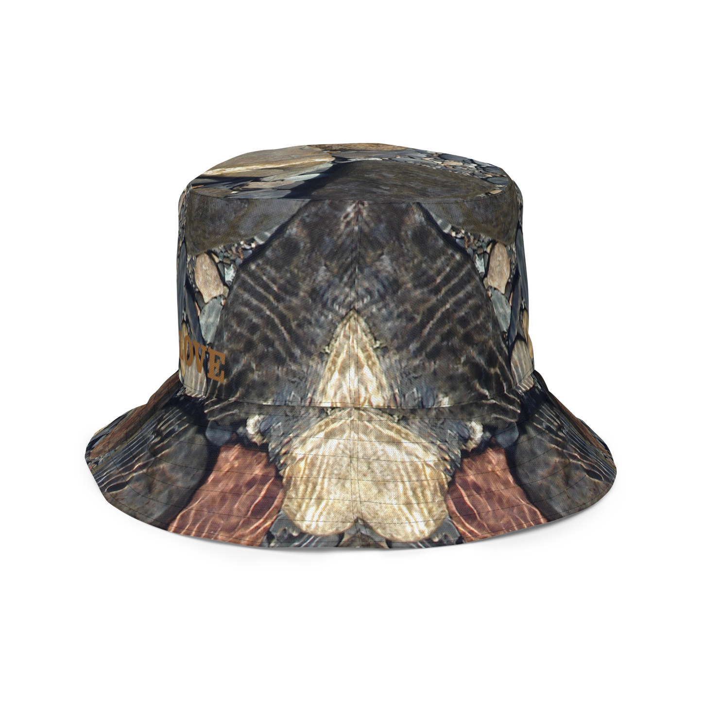 The EARTH LOVE Collection - "Rock Renaissance" Design Premium Reversible Bucket Hat - Dark Gray Inside - Beach Hat, Gifts for Her, Gifts for Him