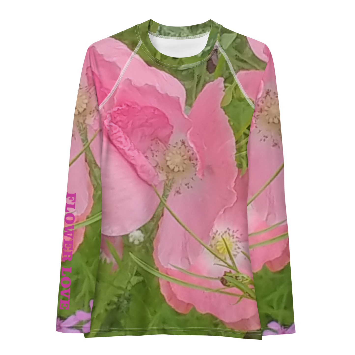 The FLOWER LOVE Collection - "Pretty Pink Poppies" Design Luxurious Women's Rash Guard, Sun Protective Clothing, Sports & Fitness Clothing