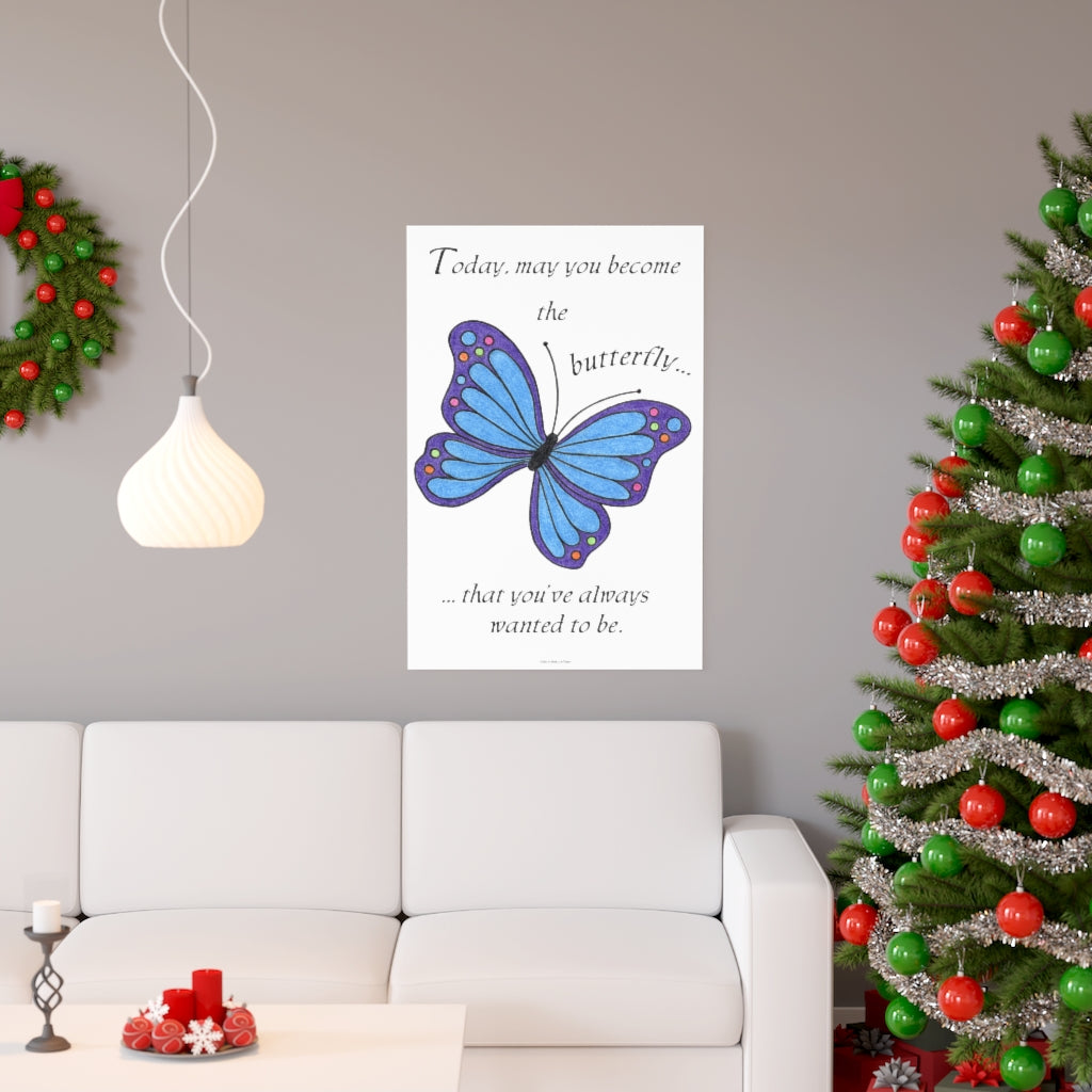 Blue Butterfly Premium Matte Poster, Inspirational Posters, Posters for Kids Teens Adults