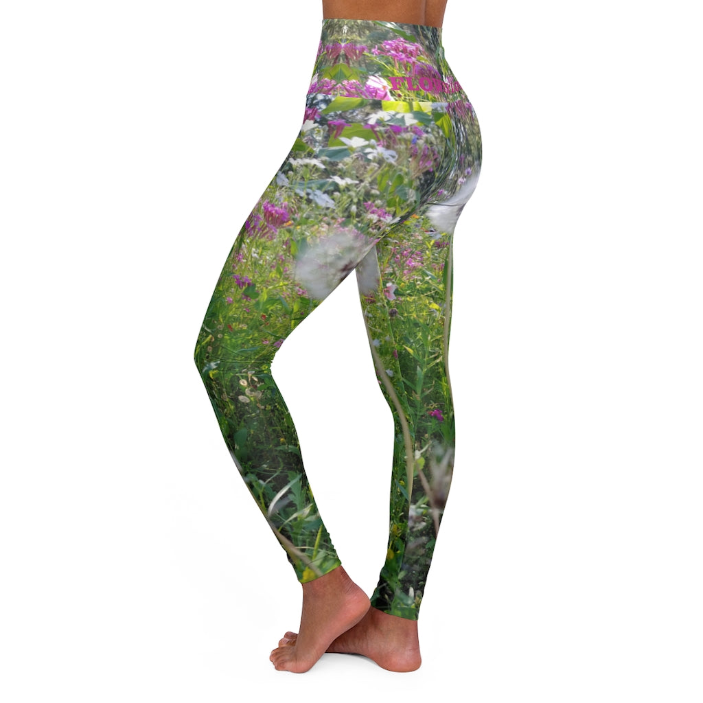 The FLOWER LOVE Collection - "Dreamy Dandelions" Design High-Waisted Yoga Leggings, Fitness Leggings, Nature-Inspired Leggings