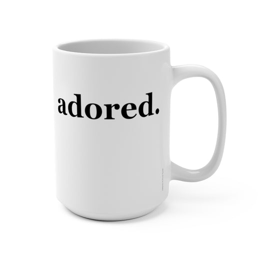 word love. - "adored." design 15 oz. ceramic mug