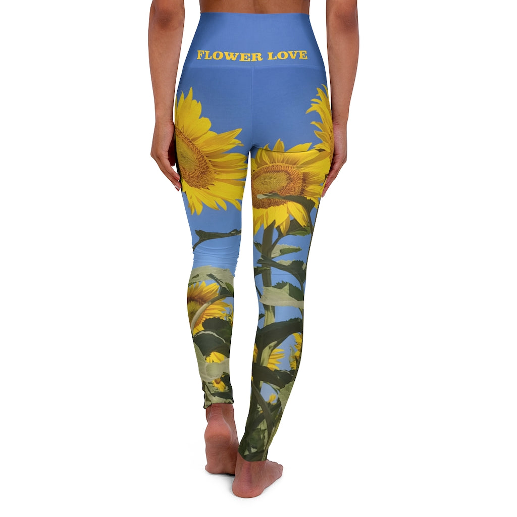 The FLOWER LOVE Collection - "Sunflower Sisters" Design High-Waisted Yoga Leggings, Fitness Leggings, Nature-Inspired Leggings