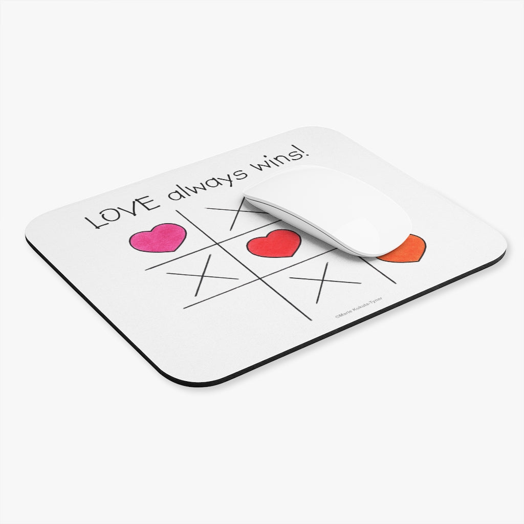 LOVE Always Wins! Tic Tac Toe Mouse Pad, Inspirational Mouse Pad, Gifts for Women Men