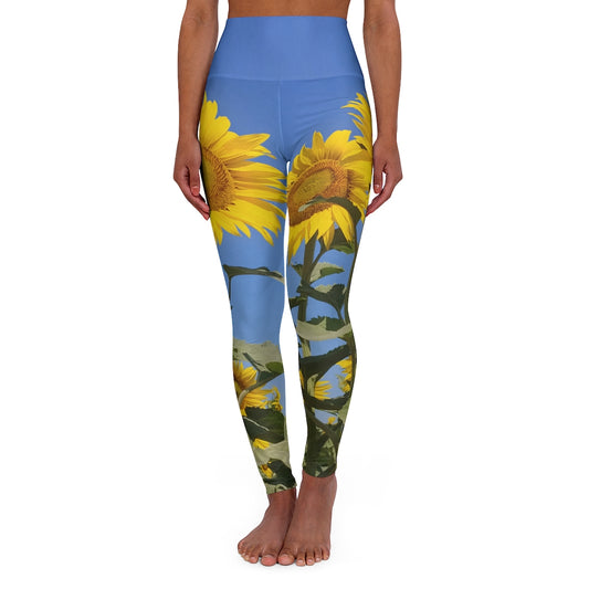 The FLOWER LOVE Collection - "Sunflower Sisters" Design High-Waisted Yoga Leggings, Fitness Leggings, Nature-Inspired Leggings