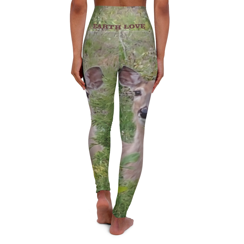 The EARTH LOVE Collection - "A Divine Doe" Design High-Waisted Yoga Leggings, Fitness Leggings, Animal Print Leggings