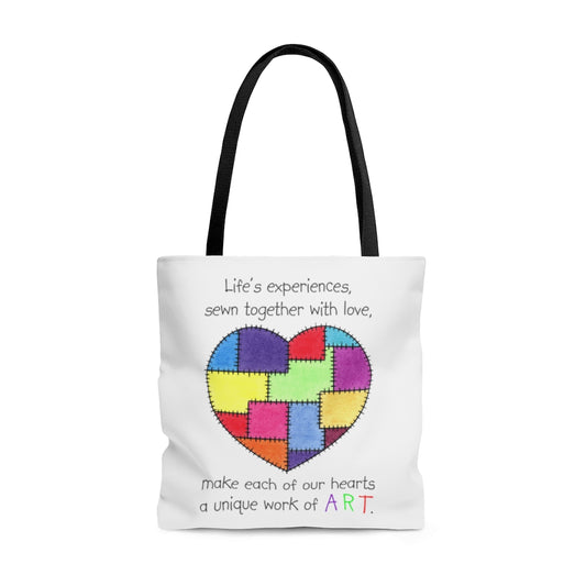 Patchwork Heart Tote Bag - Available in 3 Sizes, Inspirational Tote Bags, Gifts for Kids Teens Adults, Chemo Bags