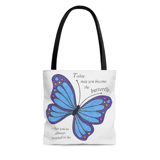 Blue Butterfly Tote Bag - Available in 3 Sizes, Inspirational Tote Bags, Gifts for Kids Teens Adults, Chemo Bags
